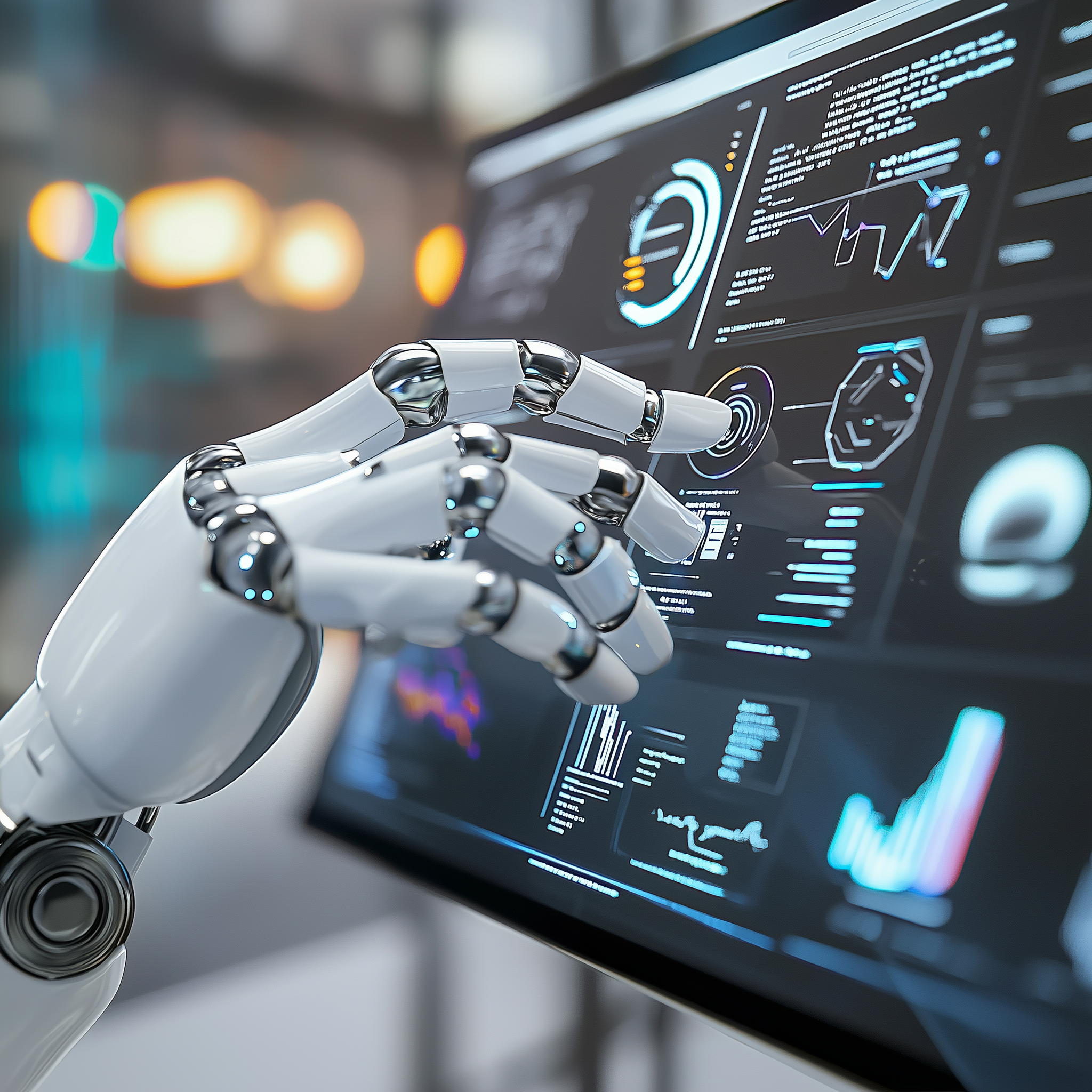 luxu9962 A close up shot of a robotic hand interacting with an 3902c5ec 9ec5 40b0 ab14 cd45c088d839